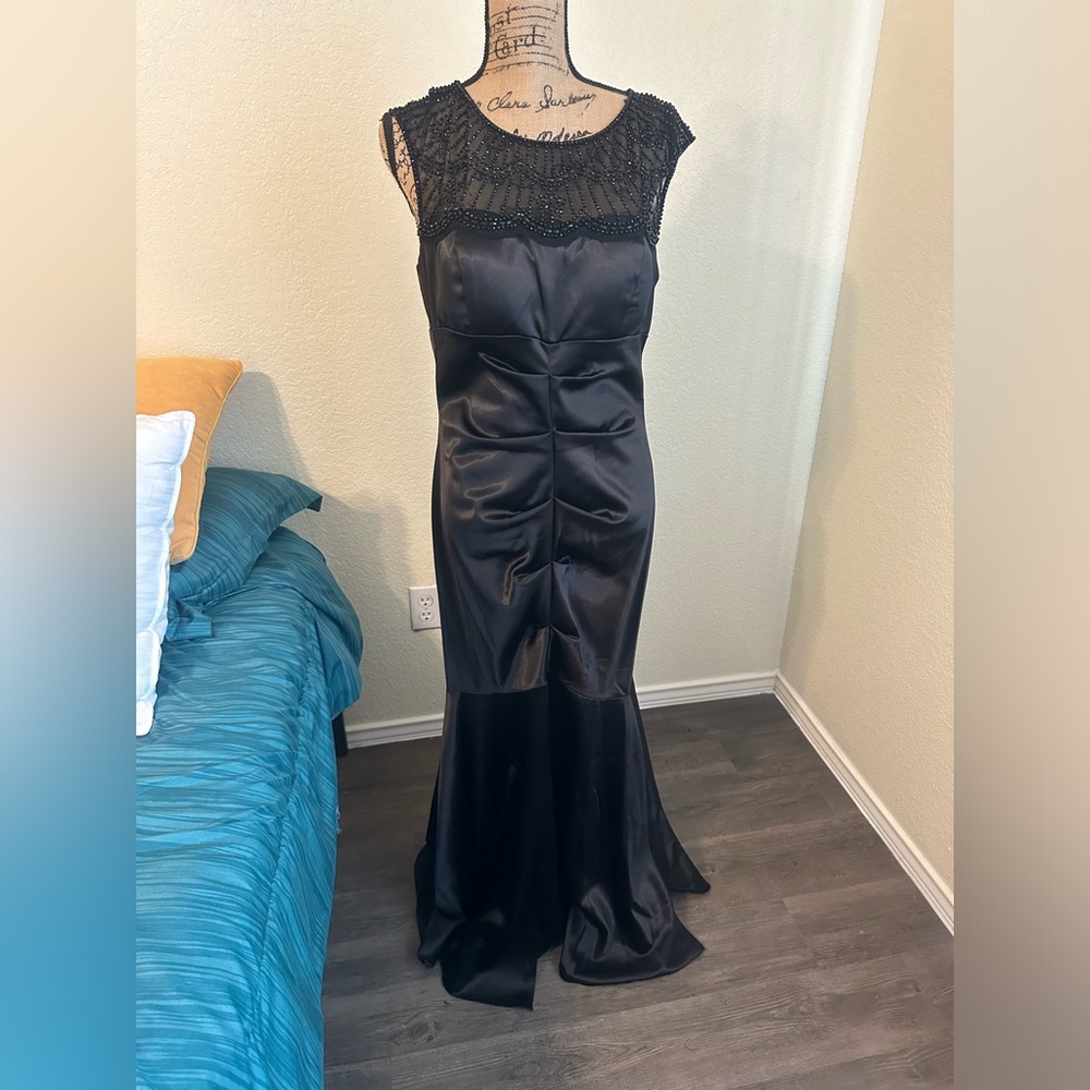 Xscape Beaded Mermaid Style Satin Dress